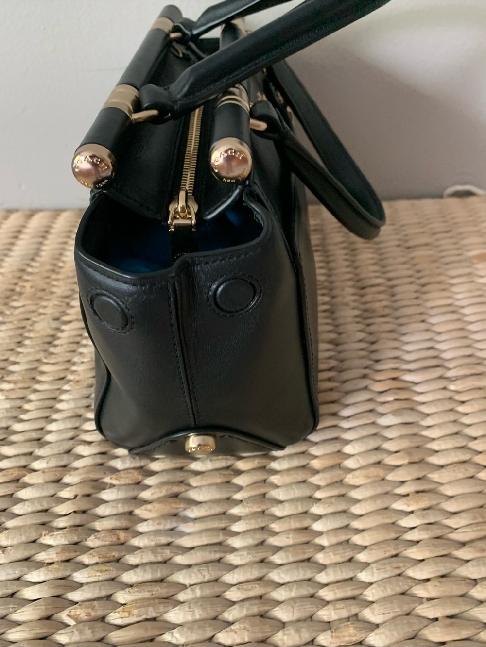 Coach Black Leather Satchel with Gold-Tone Hardware - Picture 6 of 7